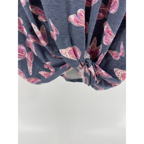 NWT CY Fashion Women's Blue Pink Butterfly Print Shirt Top Twist Front Size S - Picture 3 of 10